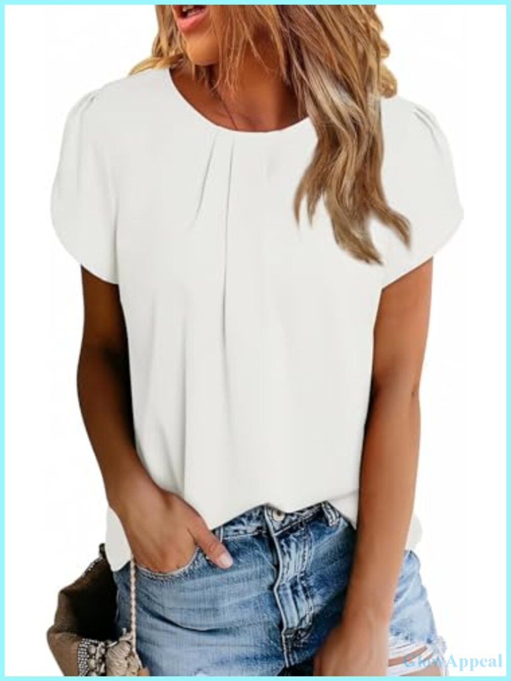 Pleated Chiffon Blouse Short Sleeve Round Neck Tunic Work Top
